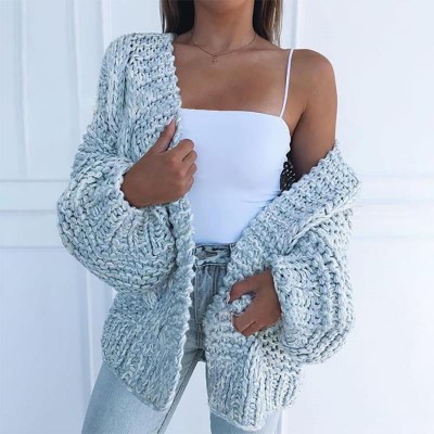 Female Casual Solid Color Lantern Sleeve Women Knitting Sweater Coat Long Sleeve Knitted Short Sweater Cardigan