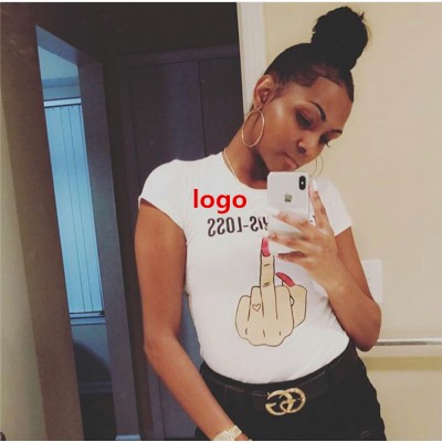 1 Pc Customize No Moq Tumblr Sexy Lady  Polyester Custom Sublimation Logo T Shirt White O-Neck Women Tshirt