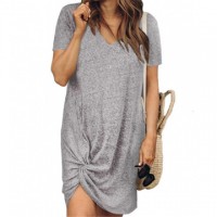 2020 Summer Autumn Trendy Fashion Women Casual Sexy Solid Color Dress Women Dresses V Neck Mini Dresses