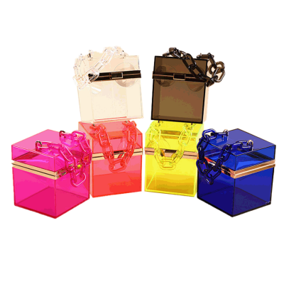 Fashion transparent acrylic portable dinner bag with chain small square messenger bag