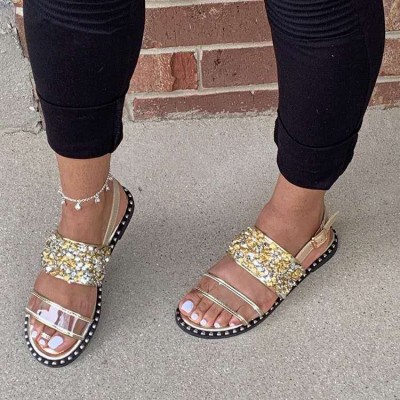 Simple Style Flat Summer Shoes Sequin Transparent Outdoor Sandals For Ladies Women Sandals